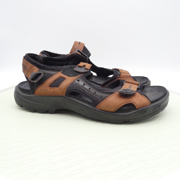 Ecco Yucatan Mens US 10-10.5 Sport Hiking Sandals Black Brown Leather Outdoor - Picture 3 of 9